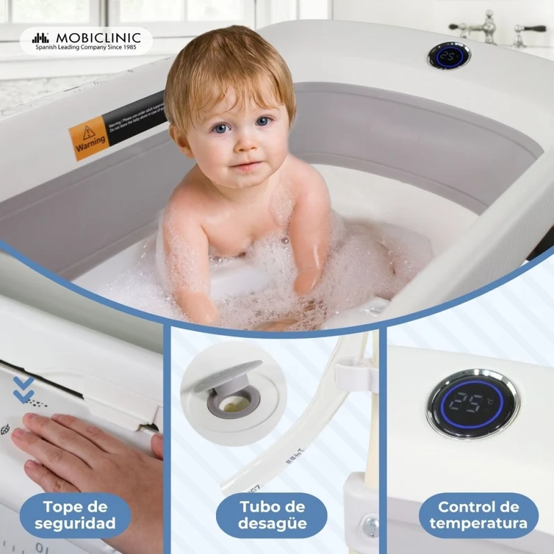 Babywanne|3 in 1|Klappbar|Höhenverstellbar|Räder mit Bremse|Temperaturregelung|Trendy|Mobiclinic