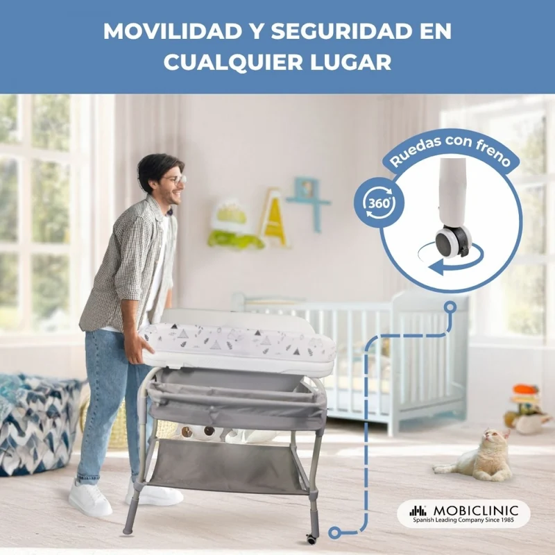 Babywanne|3 in 1|Klappbar|Höhenverstellbar|Räder mit Bremse|Temperaturregelung|Trendy|Mobiclinic