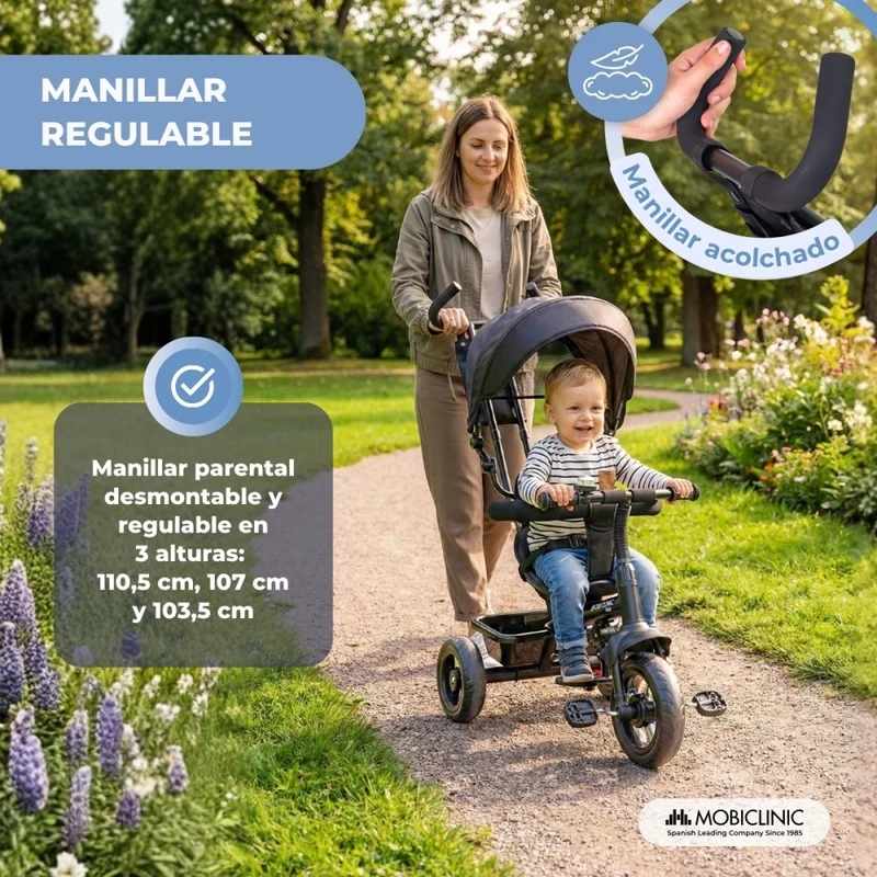 3 in 1 Dreirad | Evolutiv | Verstellbar | Max 25 kg | 18 Monate bis 5 Jahre | Leichtgewicht | LULU Schwarz | Mobiclinic