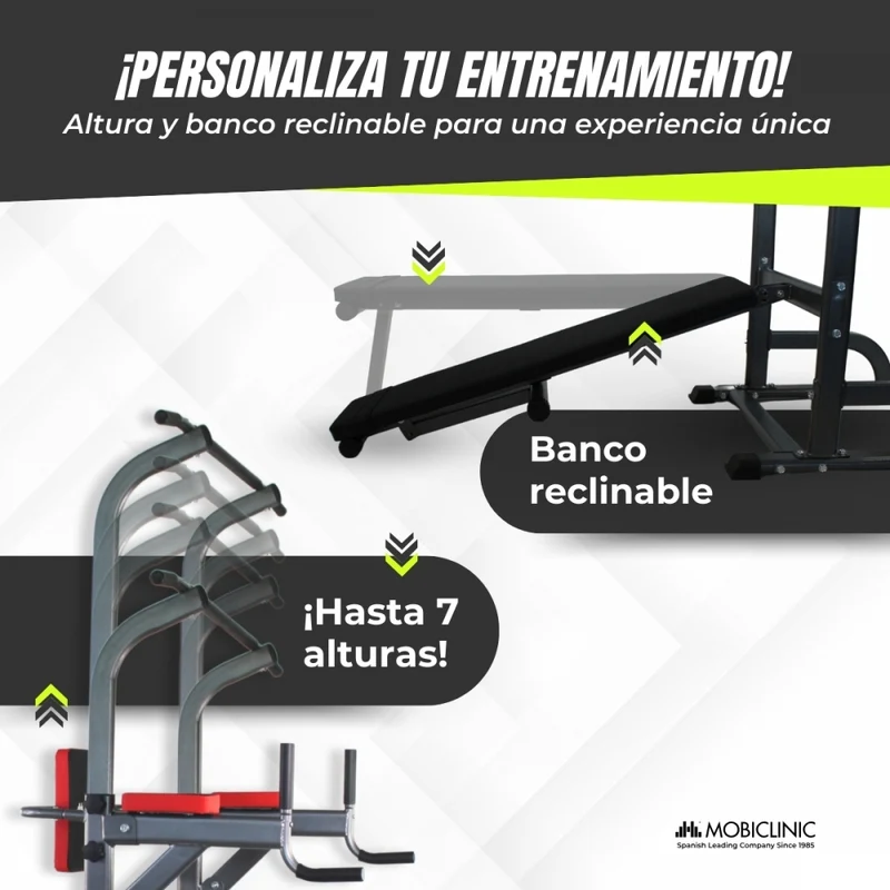 2-in-1-Krafttrainingsstation | Multifunktional | Max. 250 kg | Höhenverstellbar | Klappbar | Verstellbare Rückenlehne | DOMIFIT | Mobiclinic