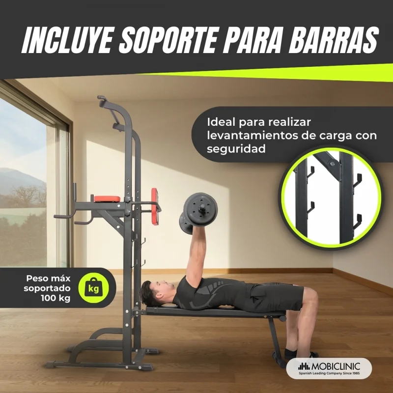 2-in-1-Krafttrainingsstation | Multifunktional | Max. 250 kg | Höhenverstellbar | Klappbar | Verstellbare Rückenlehne | DOMIFIT | Mobiclinic