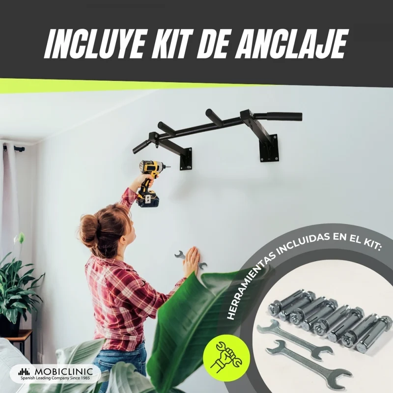 Wandmontierte Klimmzugstange | Set Ancla Inklusive | Stahl | 95x55,5 cm | Max. 250 kg | Kraftübungen | Mod K3 | Mobiclinic