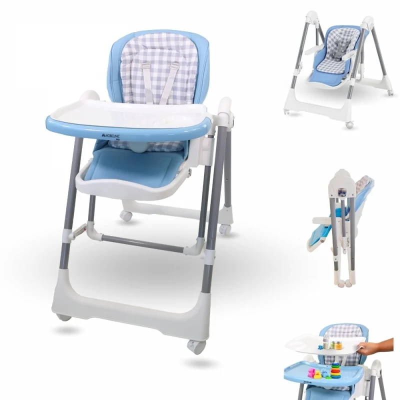 Schaukelhochstuhl | Klappbar | Mit Rollen und Tablett | Max. 15 kg | 6–36 Monate | Einstellbar | Blau | Nala | Mobiclinic