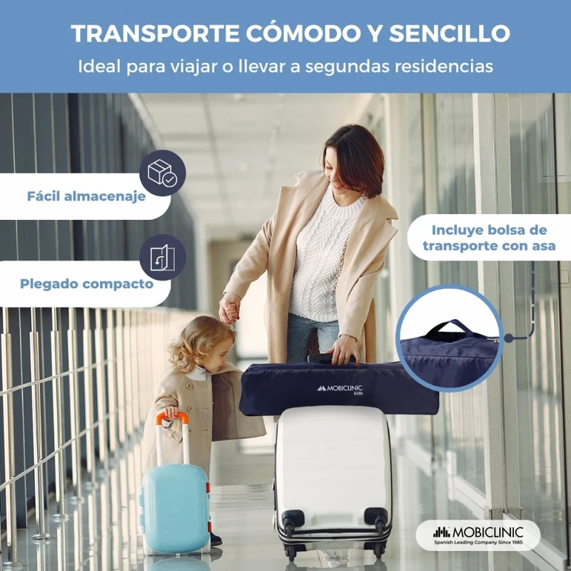 Reisebett Rollen | Tragbar | Zusammenklappbar | Widerstandsfähig | Atmungsaktives Gewebe | Tragetasche | Blau| Mofli |Mobiclinic