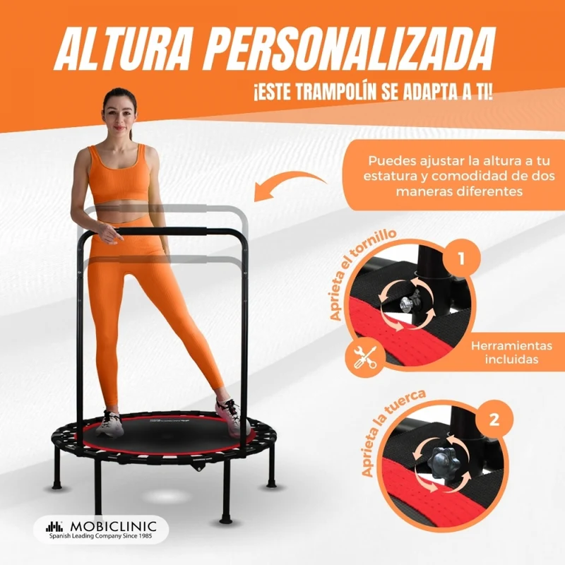 Rundes Fitness-Trampolin |Faltbar |Max. 150 kg |Verstellbare Armlehne |Abnehmbar | 101x101x118cm |Kangumobi |Mobiclinic