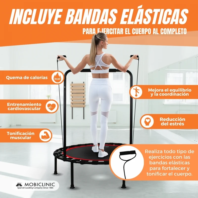 Rundes Fitness-Trampolin |Faltbar |Max. 150 kg |Verstellbare Armlehne |Abnehmbar | 101x101x118cm |Kangumobi |Mobiclinic