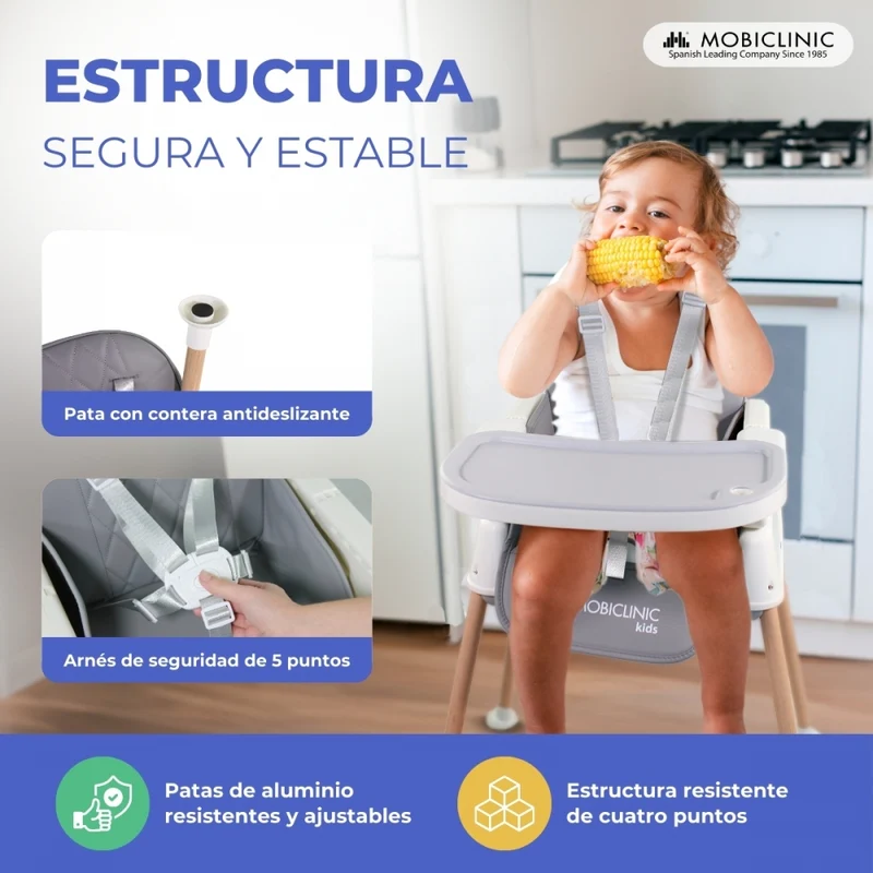Babyhochstuhl | Evolutionär | Faltbar | 3 in 1 | Verstellbares Tablett | Sicherheitsgurte | Reisen | Spiel | Kiara | Mobiclinic