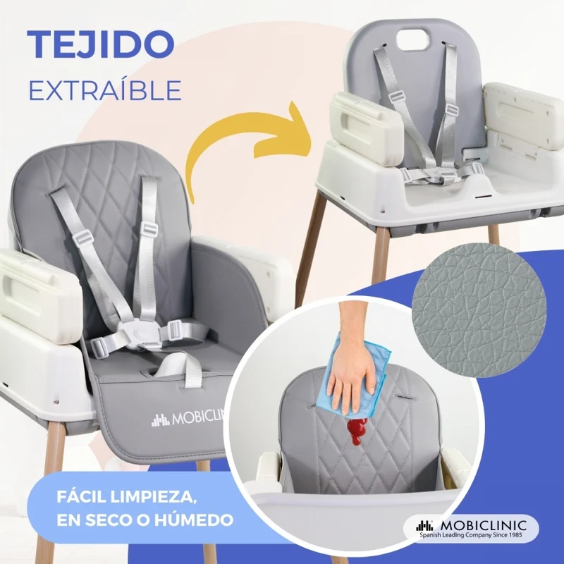 Babyhochstuhl | Evolutionär | Faltbar | 3 in 1 | Verstellbares Tablett | Sicherheitsgurte | Reisen | Spiel | Kiara | Mobiclinic