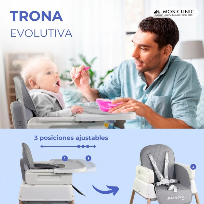 Babyhochstuhl | Evolutionär | Faltbar | 3 in 1 | Verstellbares Tablett | Sicherheitsgurte | Reisen | Spiel | Kiara | Mobiclinic
