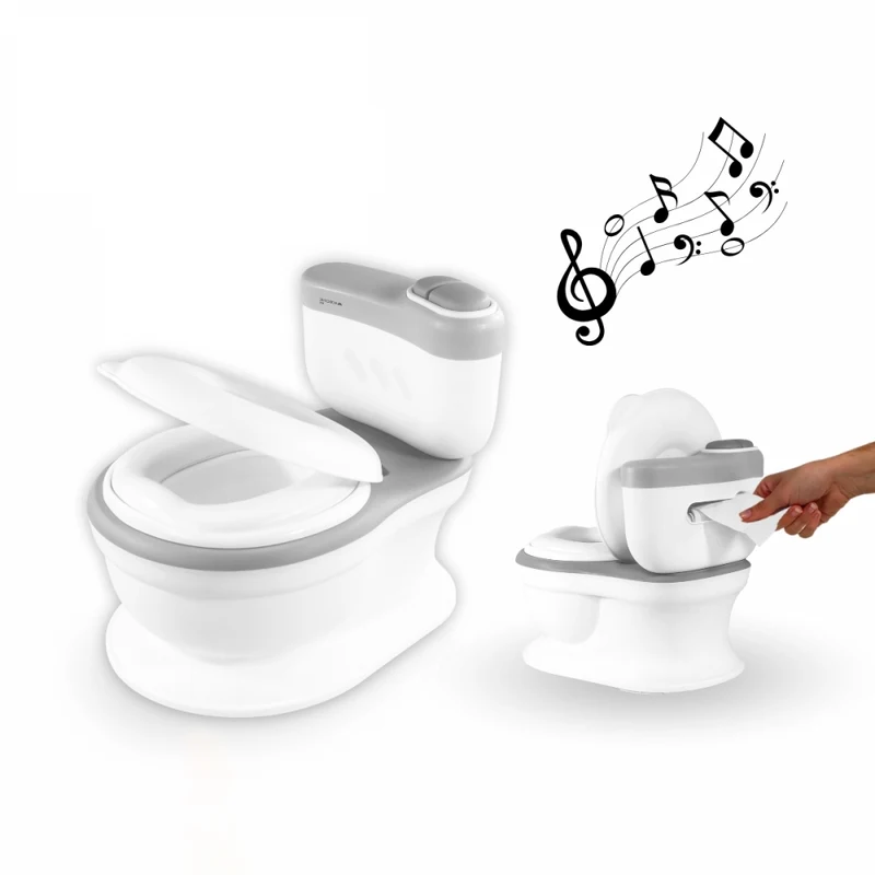 Kindertoilette | Mit Sound | Abnehmbarer Eimer | Von 1 bis 6 Jahren | Rutschfest | Grau | ToiKid | Mobiclinic