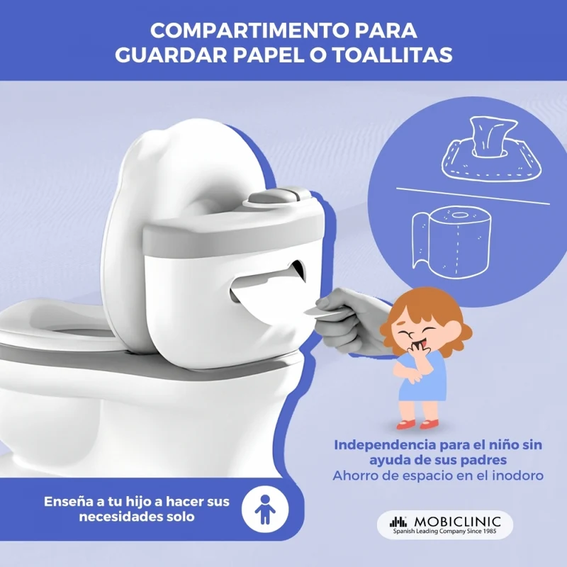 Kindertoilette | Mit Sound | Abnehmbarer Eimer | Von 1 bis 6 Jahren | Rutschfest | Grau | ToiKid | Mobiclinic