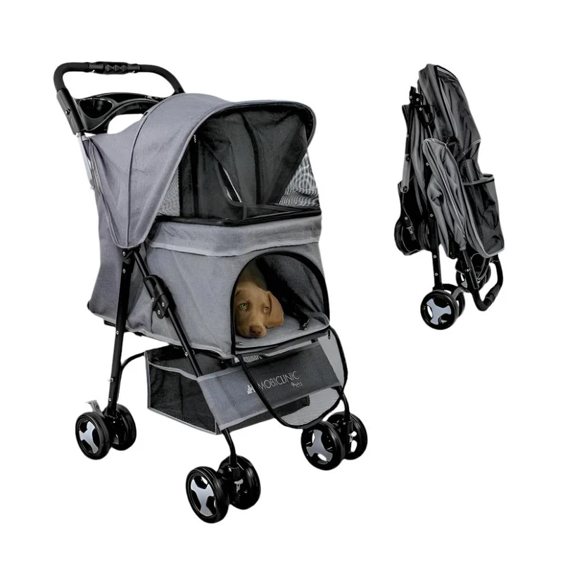 Hundewagen | Faltbar |Räder Bremse und 360º |3 Zugänge | Markise|Aufbewahrungskorb und Getränkehalter |Schwarz |Zuma|Mobiclinic