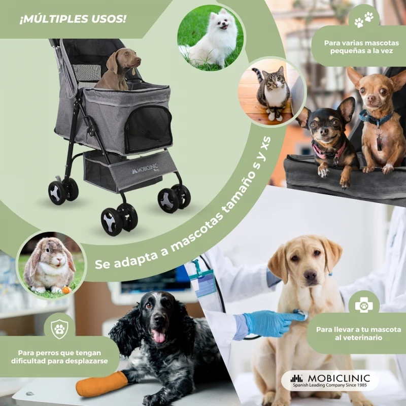 Hundewagen | Faltbar |Räder Bremse und 360º |3 Zugänge | Markise|Aufbewahrungskorb und Getränkehalter |Schwarz |Zuma|Mobiclinic