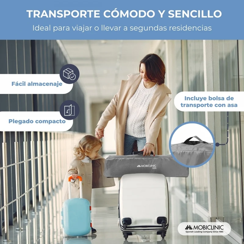 Reisebett | Tragbar | Faltbar | Widerstandsfähig | Atmungsaktives Gewebe | Transporttasche | Grau | Mofli | Mobiclinic