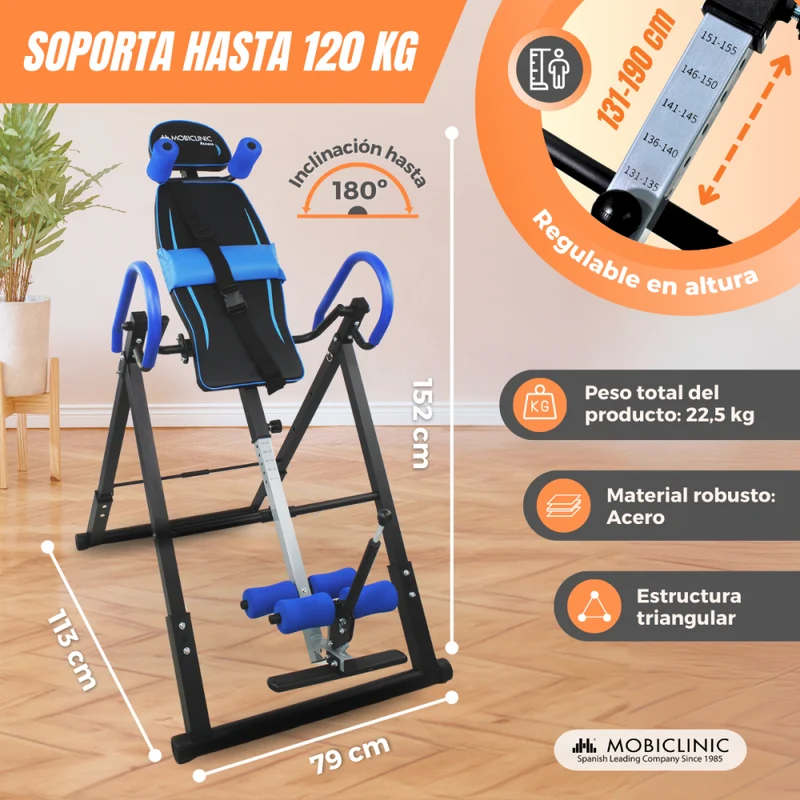 Inversionstisch |Klappbar|Verstellbar 131–190 cm |Max. 150 kg|Neigung 180º| Maximale Sicherheit| Stahl |Flexicare |Mobiclinic