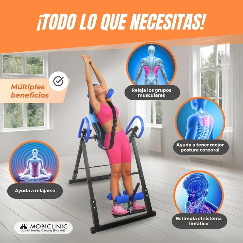 Inversionstisch |Klappbar|Verstellbar 131–190 cm |Max. 150 kg|Neigung 180º| Maximale Sicherheit| Stahl |Flexicare |Mobiclinic