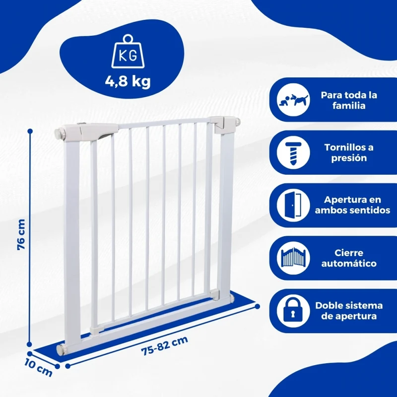 Treppenbarriere Tür |76cm hoch |Kinder |Druck| Automatische Schließung |Doppelte Öffnung |Verstellbar 75–82 cm|Raily|Mobiclinic