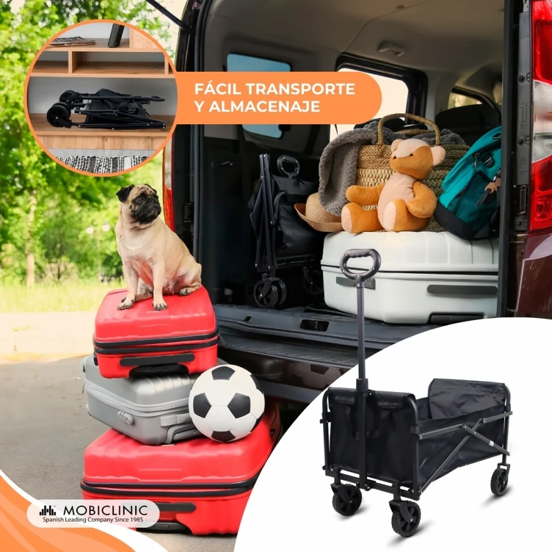 Transportwagen für Strand und Garten | Verstellbarer Griff | 71x47x67cm | Zusammenklappbar | 360º-Räder | Duna Basic| Mobiclinic