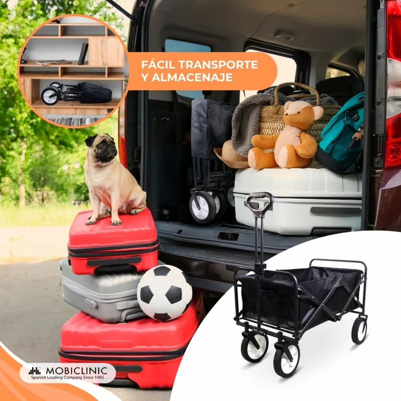 Transportwagen für Strand und Garten | Verstellbarer Griff | 85x54,5x75cm | Zusammenklappbar | 360º-Räder |Duna Pro | Mobiclinic