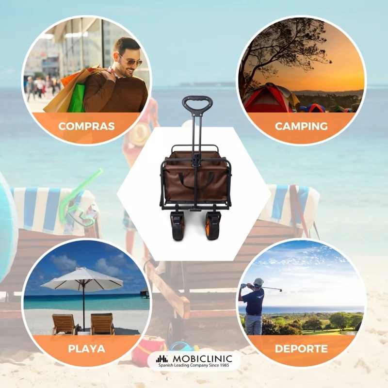 Strandgarten-Transportwagen | Verstellbarer Griff |94x56,5x77cm | Zusammenklappbar |Breite 360º-Räder |Duna Pro Plus |Mobiclinic