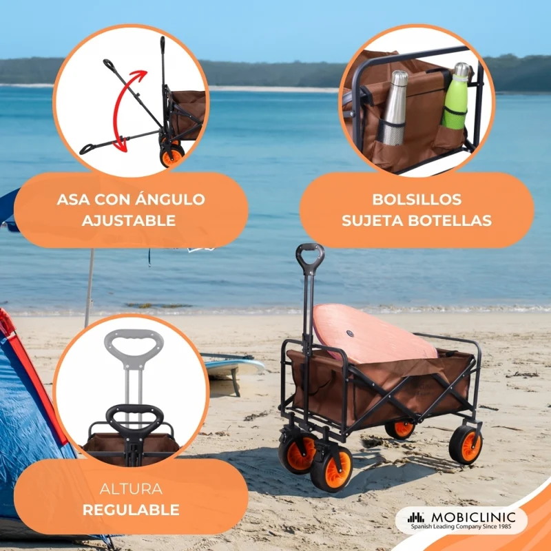 Strandgarten-Transportwagen | Verstellbarer Griff |94x56,5x77cm | Zusammenklappbar |Breite 360º-Räder |Duna Pro Plus |Mobiclinic