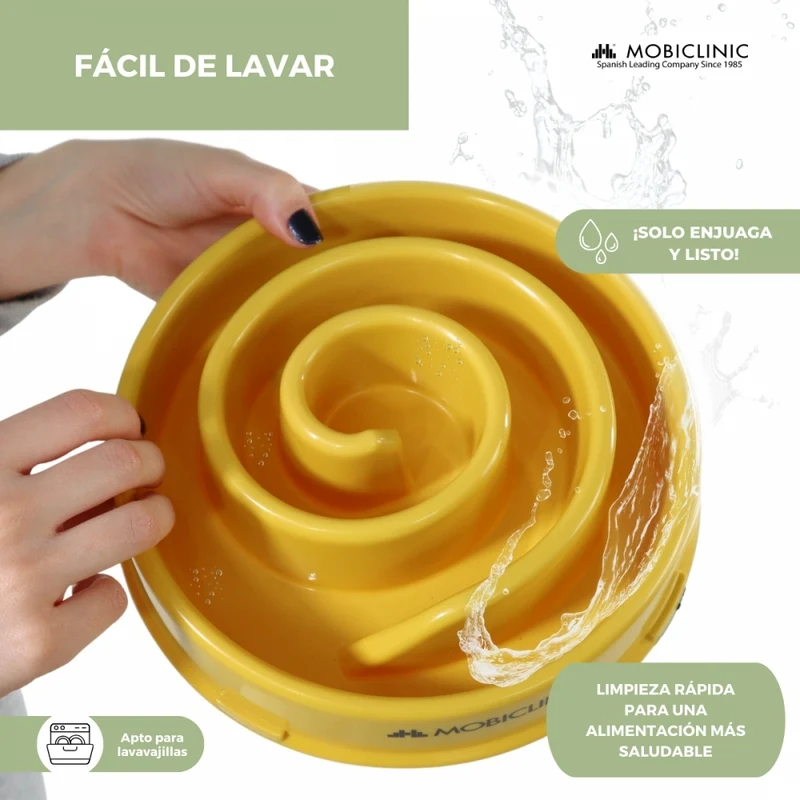Anti-Gefräßiger langsamer Futterspender | Rutschfest |500ml | 19,5x4,6x20,6cm | Einfache Reinigung | Senf | MobiEat | Mobiclinic
