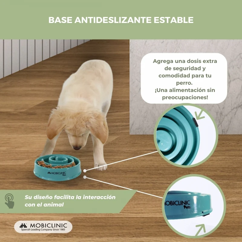 Langsamer Futterspender gegen Völlerei | Rutschfest | 500ml | 19,5x4,6x20,6cm | Einfache Reinigung | Grün | MobiEat | Mobiclinic