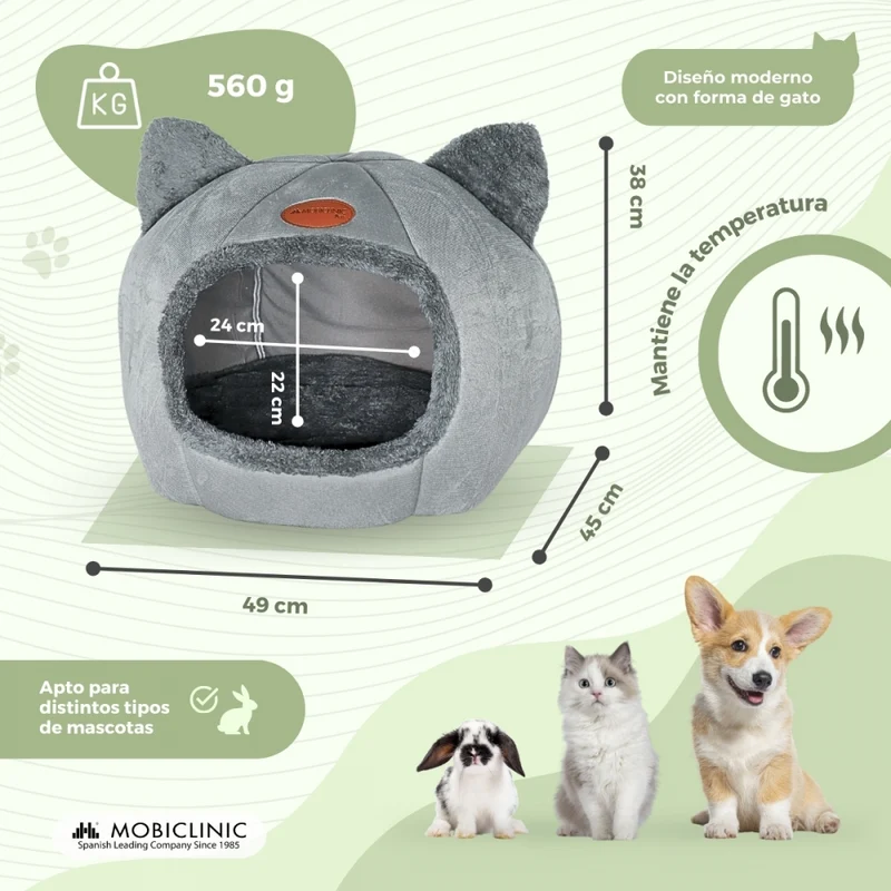 Katzenbett| Faltbar | Grau | Komfort | Sanft | 38x49x45 cm | Carga máx. 12Kg | HelloCatty | Mobiclinic