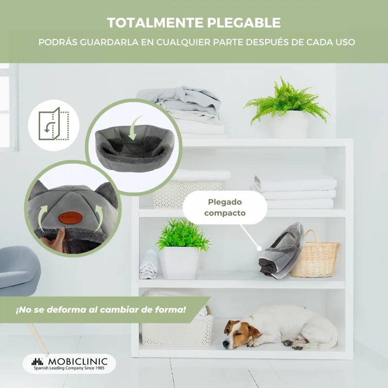 Katzenbett| Faltbar | Grau | Komfort | Sanft | 38x49x45 cm | Carga máx. 12Kg | HelloCatty | Mobiclinic