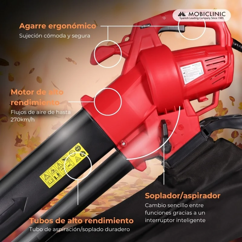 Elektro-Laubsauger/Laubbläser | 900W | 3 in 1 | Garten | 6 Geschwindigkeiten | Mobiclean | Mobiclinic