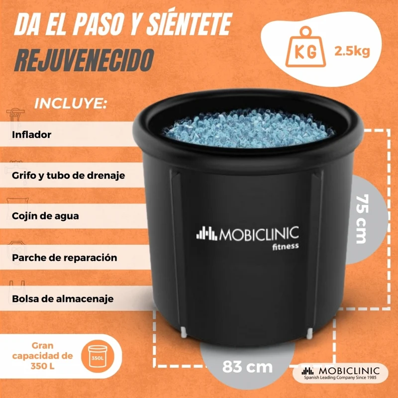 Muskelregenerationsbadewanne | 350L | Mit Deckel | 80x80x70cm | Eis | Heißes Wasser | Aufblasbarer Rand | Artic | Mobiclinic