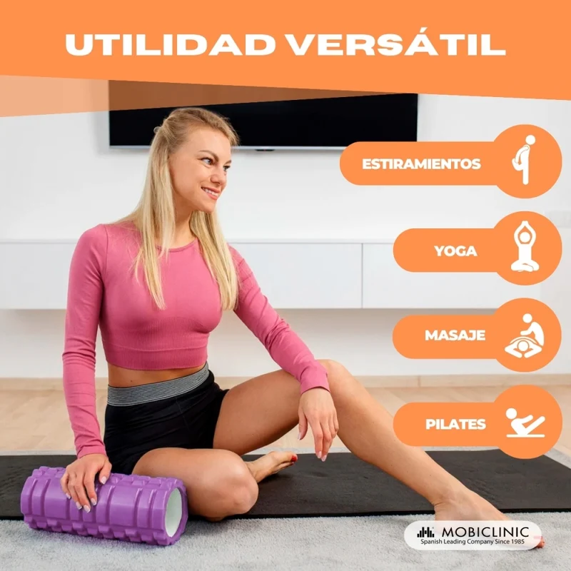 Massagerolle | Schaumgummi | 14 x 33 cm | Vielseitig | Leicht | Verhindert Verletzungen | Orange | FitRoller | Mobiclinic