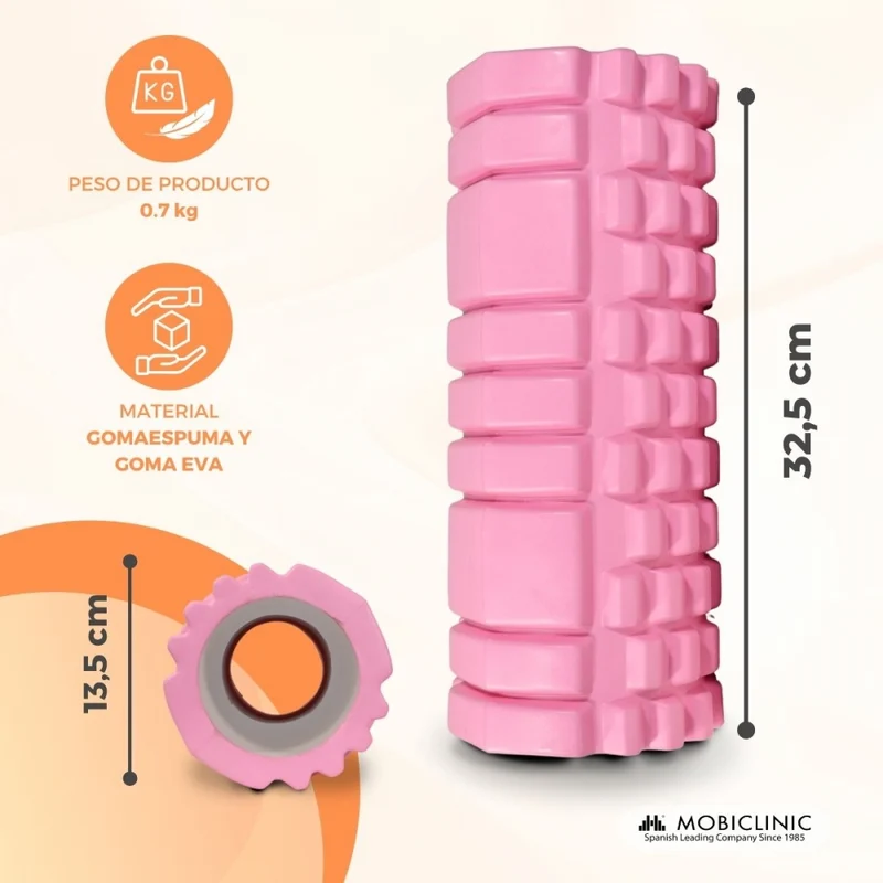 Massagerolle | Schaumgummi | 14 x 33 cm | Vielseitig | Leicht | Verhindert Verletzungen | Orange | FitRoller | Mobiclinic
