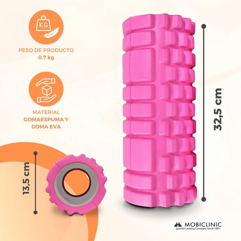Massagerolle | Schaumgummi | 14 x 33 cm | Vielseitig | Leicht | Verhindert Verletzungen | Orange | FitRoller | Mobiclinic