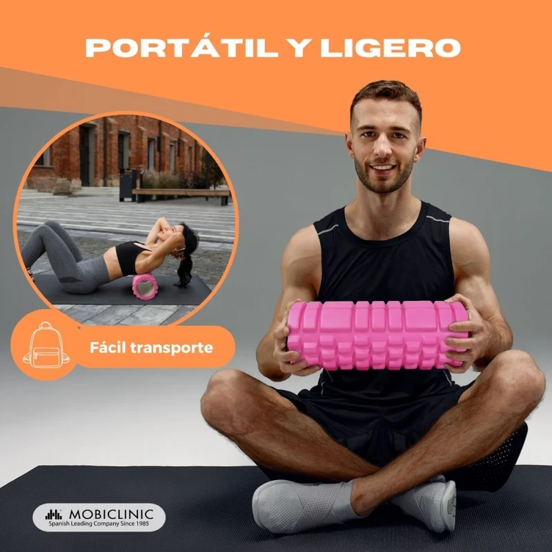 Massagerolle | Schaumgummi | 14 x 33 cm | Vielseitig | Leicht | Verhindert Verletzungen | Orange | FitRoller | Mobiclinic