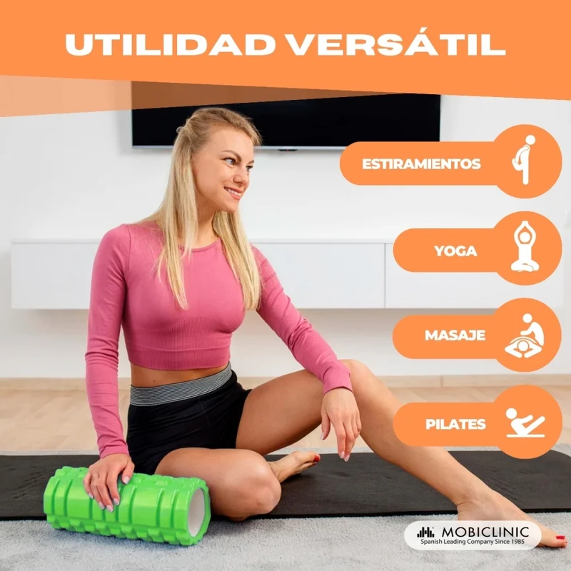 Massagerolle | Schaumgummi | 14 x 33 cm | Vielseitig | Leicht | Verhindert Verletzungen | Orange | FitRoller | Mobiclinic