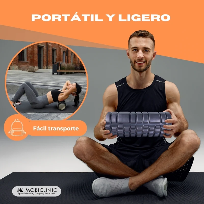 Massagerolle | Schaumgummi | 14 x 33 cm | Vielseitig | Leicht | Verhindert Verletzungen | Orange | FitRoller | Mobiclinic