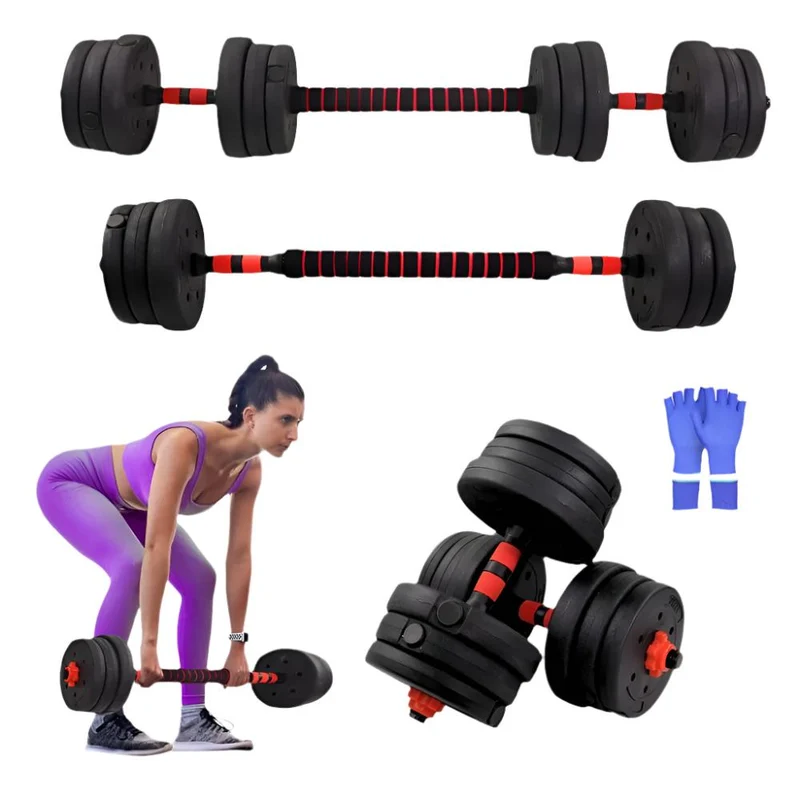 Verstellbare Hanteln mit 2-in-1-Stange | 20 kg zum Verteilen | Allmähliches Wachstum | Gepolstert | ExtenFit | Mobiclinic