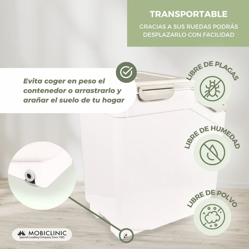 Futterbehälter | 8 Kg – 20 L | Hermetischer Verschluss | Mit Rädern | Inklusive Schaufel und Messgerät | FeedPet | Mobiclinic