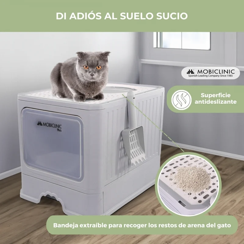 Katzentoilette | Geschlossen | Inklusive Schaufel | Ausziehbare und herausnehmbare Wanne | Stabil | CatBox | Mobiclinic