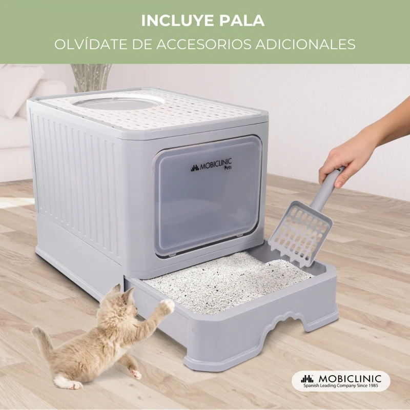 Katzentoilette | Geschlossen | Inklusive Schaufel | Ausziehbare und herausnehmbare Wanne | Stabil | CatBox | Mobiclinic