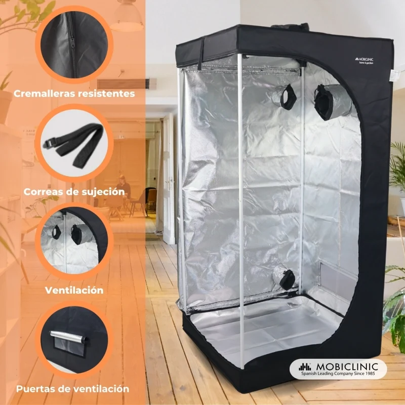 Growzelt | Wasserdicht | Schwarz | Nylon | Max. Belastung 28 kg | Abnehmbarer Boden | Haltestangen | Growbox | Mobiclinic