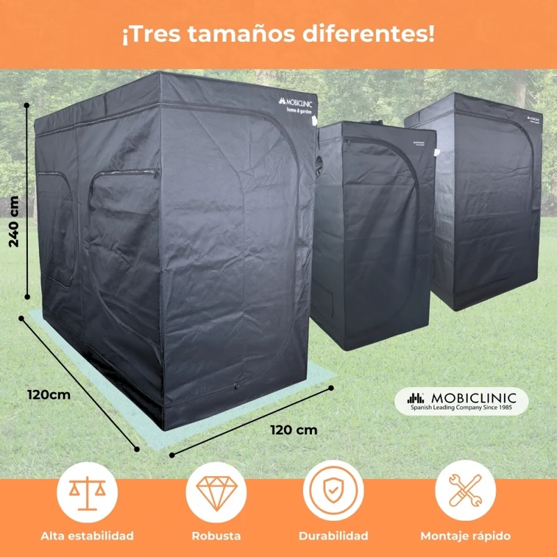 Growzelt | Wasserdicht | Schwarz | Nylon | Max. Belastung 28 kg | Abnehmbarer Boden | Haltestangen | Growbox | Mobiclinic