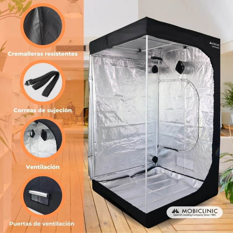 Growzelt | Wasserdicht | Schwarz | Nylon | Max. Belastung 28 kg | Abnehmbarer Boden | Haltestangen | Growbox | Mobiclinic