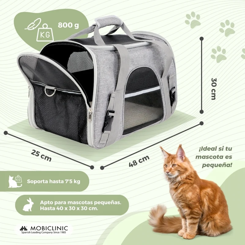 Tragetasche für Haustiere | Faltbar | 48x25x30 cm | Belüftung | Trolley-Band | Doppelgriff | Bronco | Mobiclinic