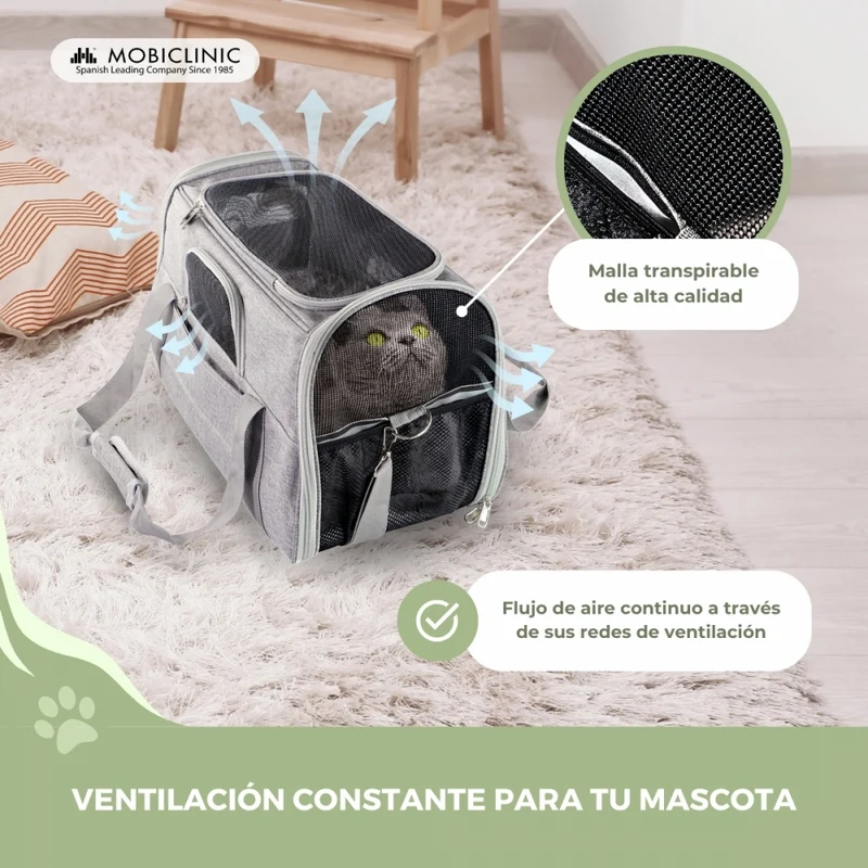 Tragetasche für Haustiere | Faltbar | 48x25x30 cm | Belüftung | Trolley-Band | Doppelgriff | Bronco | Mobiclinic