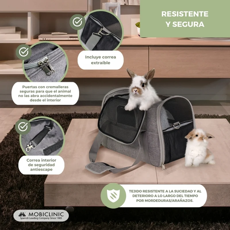 Tragetasche für Haustiere | Faltbar | 48x25x30 cm | Belüftung | Trolley-Band | Doppelgriff | Bronco | Mobiclinic