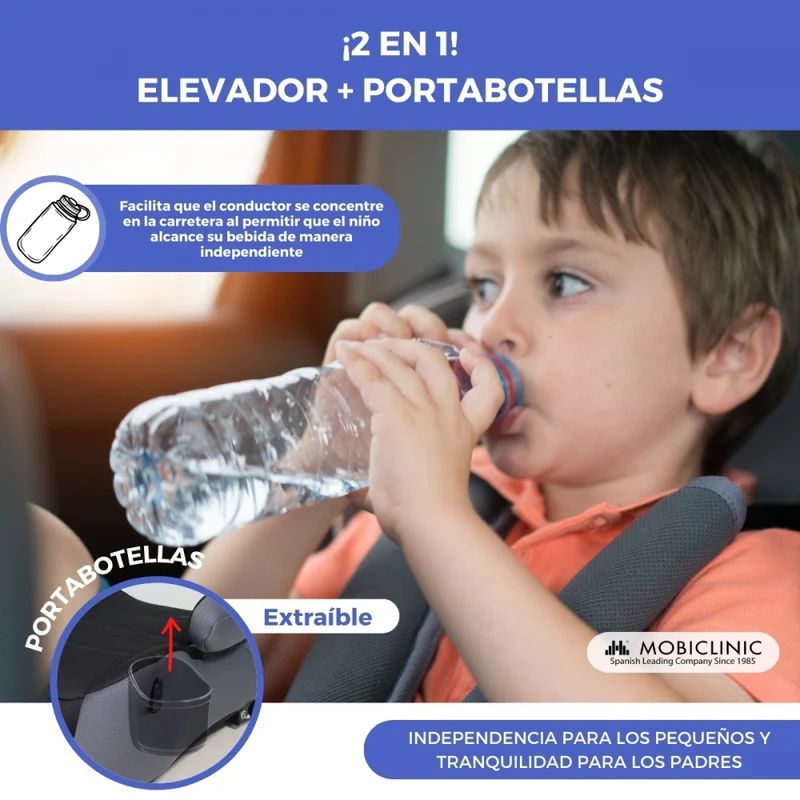 Kindersitzerhöhung | i-Size | 125-150 cm | Verstellbares ISOFIX | abnehmbar | Flaschenhalter | Lionfix Basic | Mobiclinic