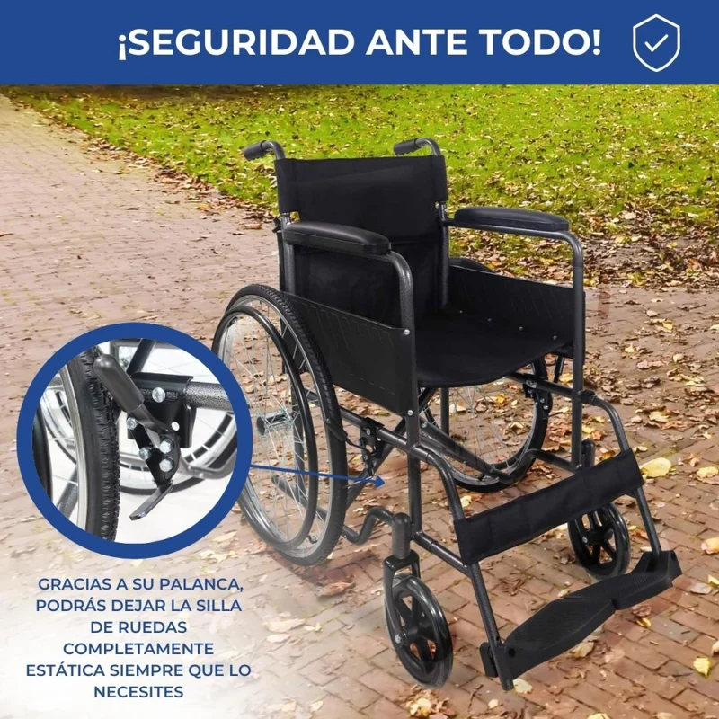 Faltrollstuhl | Geteilte Rückenlehne | Stahl | Große Räder | 45 cm | Grau | Modell: Denver | Mobiclinic