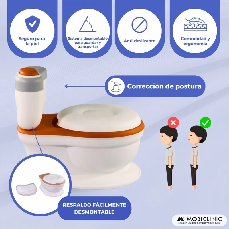 Kindertoilette | Mit Sound | Abnehmbarer Eimer | Von 1 bis 6 Jahren | Rutschfest | Orange | ToiKid | Mobiclinic
